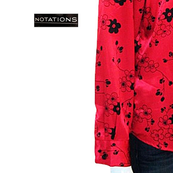 NOTATIONS NWOT Old Money Floral Satin Collared Button-Down Shirt S - Picture 7 of 12